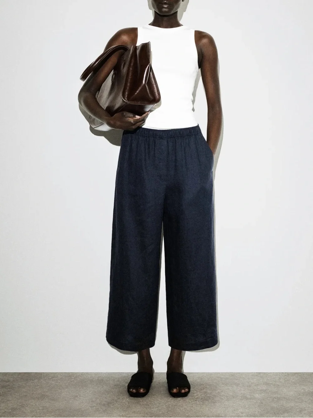 COS Black 100% Linen Wide Leg Pants Size XS
